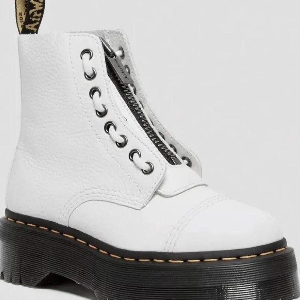White Dr. Martens Sinclair Leather Platform Boots with Zip & Lace - Picture 4 of 6